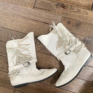 White Fringe REAL leather Western Women's Boots